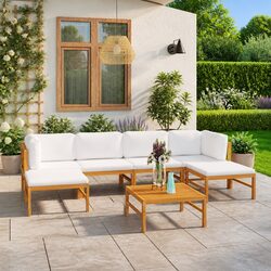 7 Piece Teak Wood Garden Lounge Set with Cushions