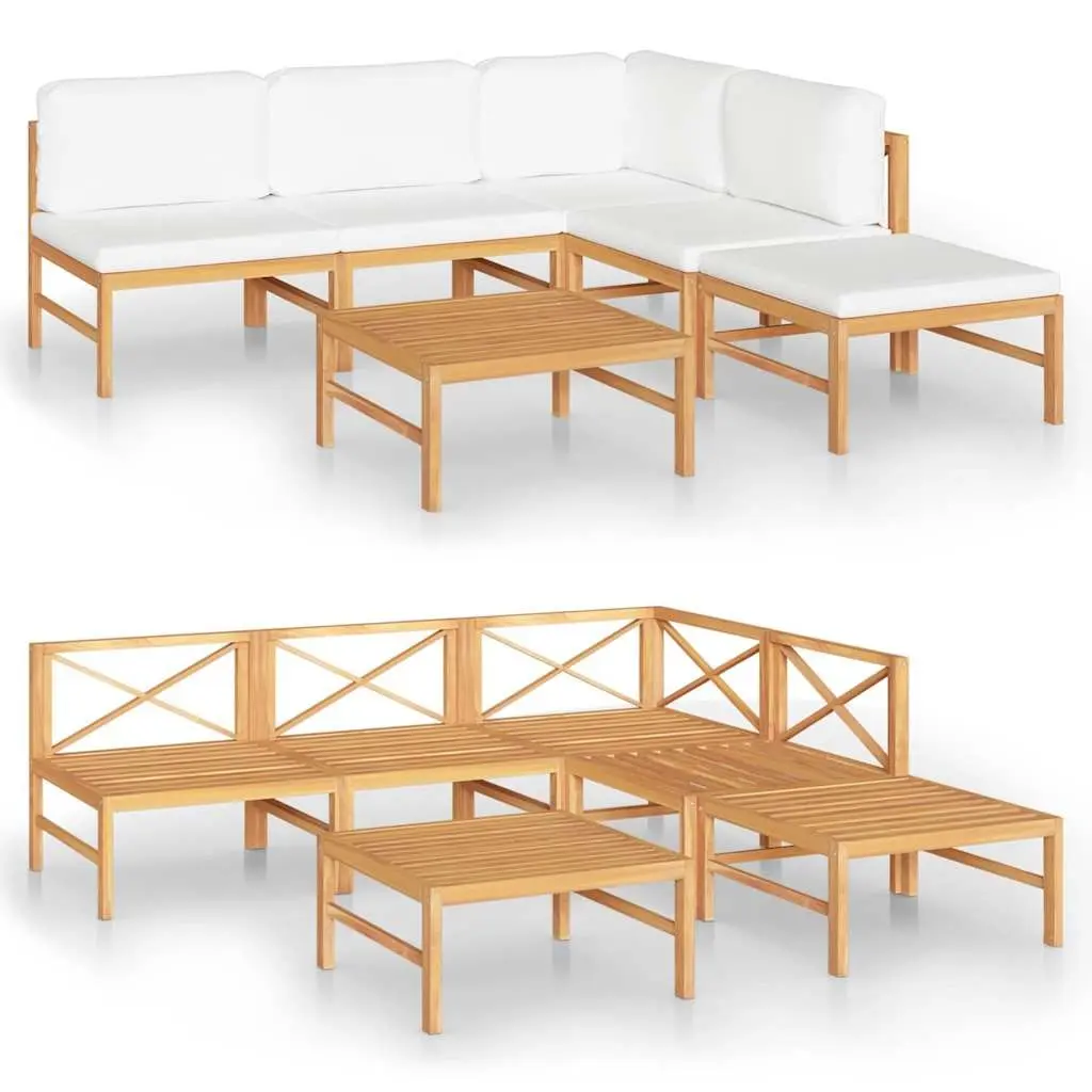 Garden Lounge Set Teak 6 Piece Outdoor Furniture Patio Seating Cream Cushions
