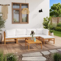 6-Piece Teak Wood Garden Lounge Set with Cream Cushions