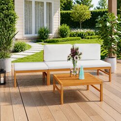 Premium 4 Piece Teak Wood Garden Lounge Set with Cream Cushions