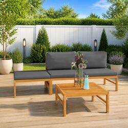 4-Piece Teak Wood Garden Lounge Set with Grey Cushions
