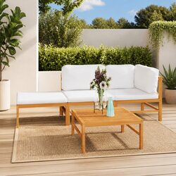 Premium 4 Piece Teak Wood Garden Lounge Set with Cushions