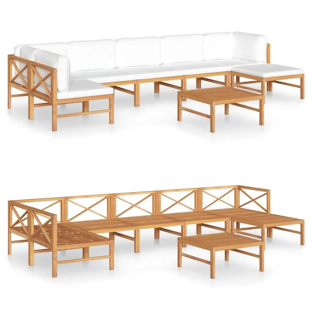 Garden Lounge Set Teak Hardwood 8 Piece Cream Outdoor Furniture with Cushions