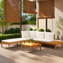 Outdoor Patio Lounge Set 3 Piece Acacia Wood with Cream Cushions