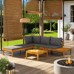 Acacia Wood 3-Piece Garden Lounge Set with Grey Cushions