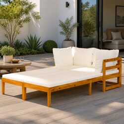 Durable Acacia Wood Outdoor Lounger Chair Set with Cushions