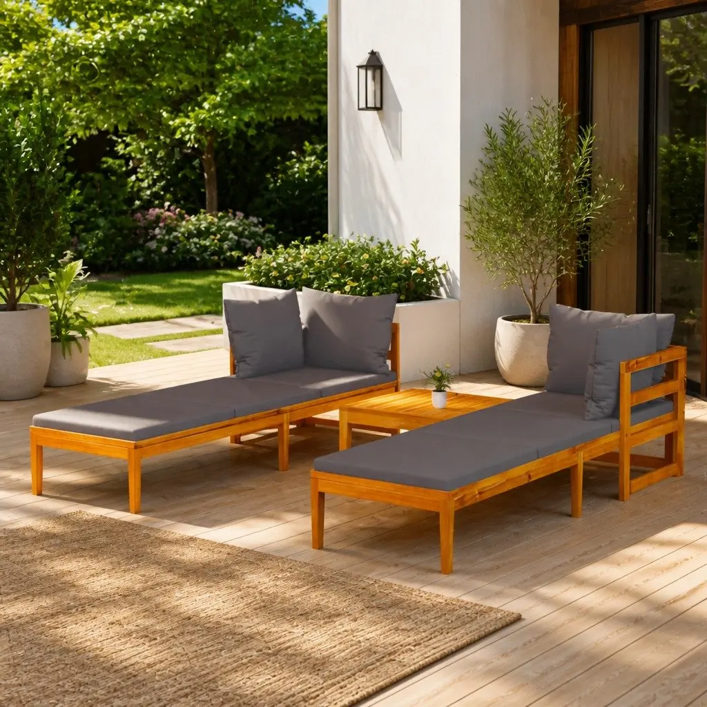 Acacia Wooden Garden Lounge Set with Cushions