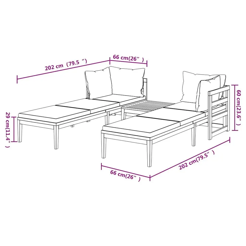 Acacia Wooden Garden Lounge Set with Cushions