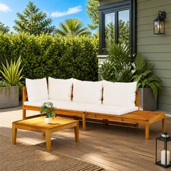 3-Piece Acacia Wood Garden Lounge Set with Cushions