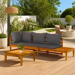 3 Piece Wooden Garden Lounge Set with Grey Cushions