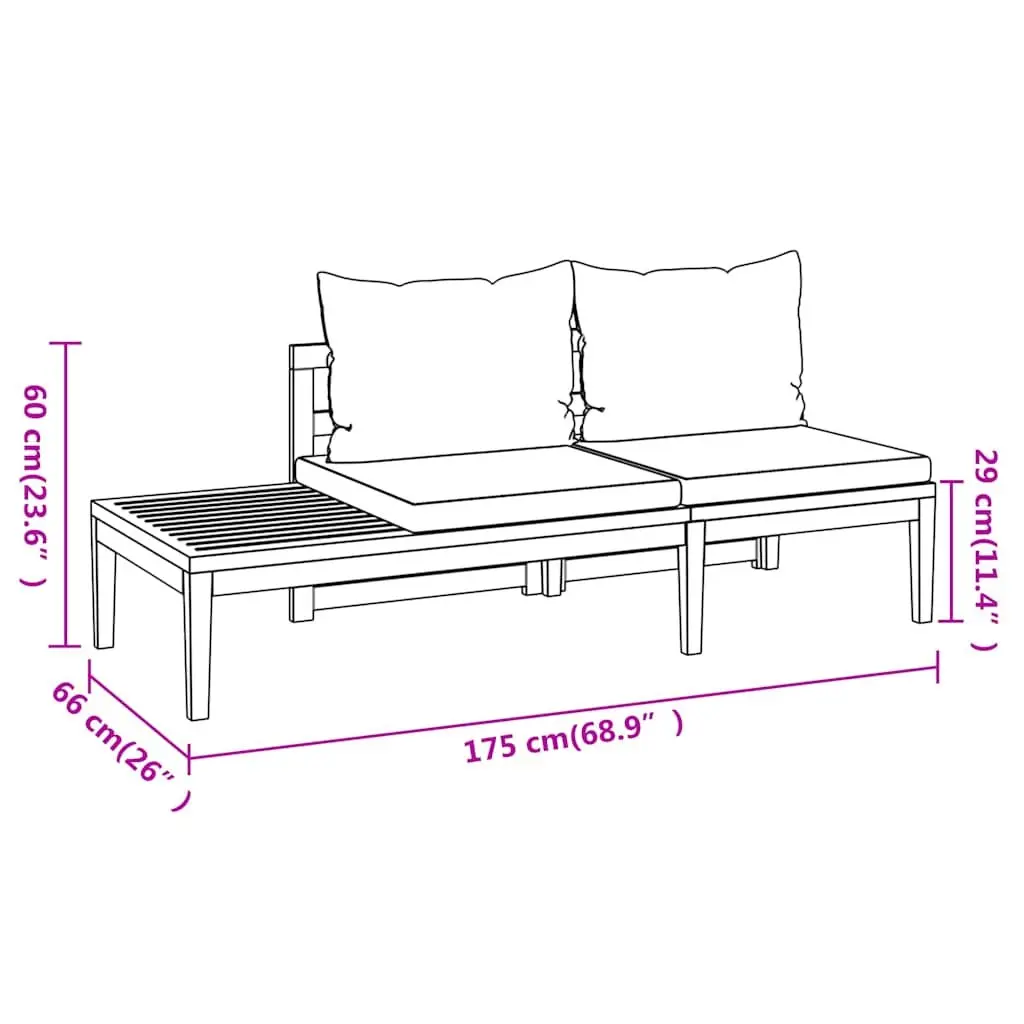 Garden Lounge Set Acacia Wood 3 Piece Outdoor Furniture Grey
