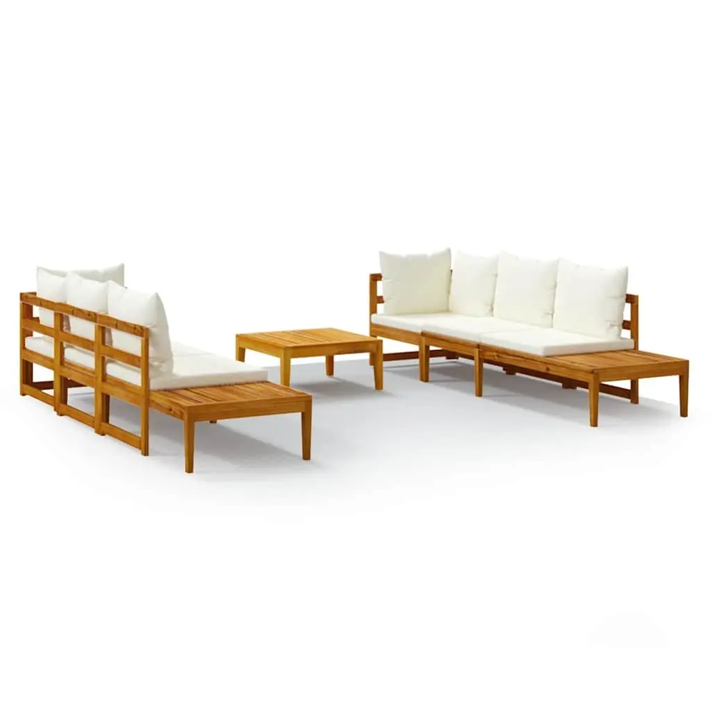 Garden Lounge Set Solid Acacia Wood 5 Piece Outdoor Furniture Cream Cushions