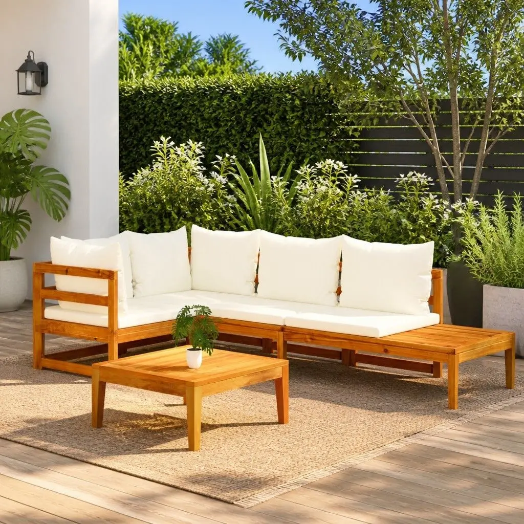 4-Piece Wooden Patio Lounge Set with Cushions