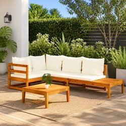 4-Piece Wooden Patio Lounge Set with Cushions