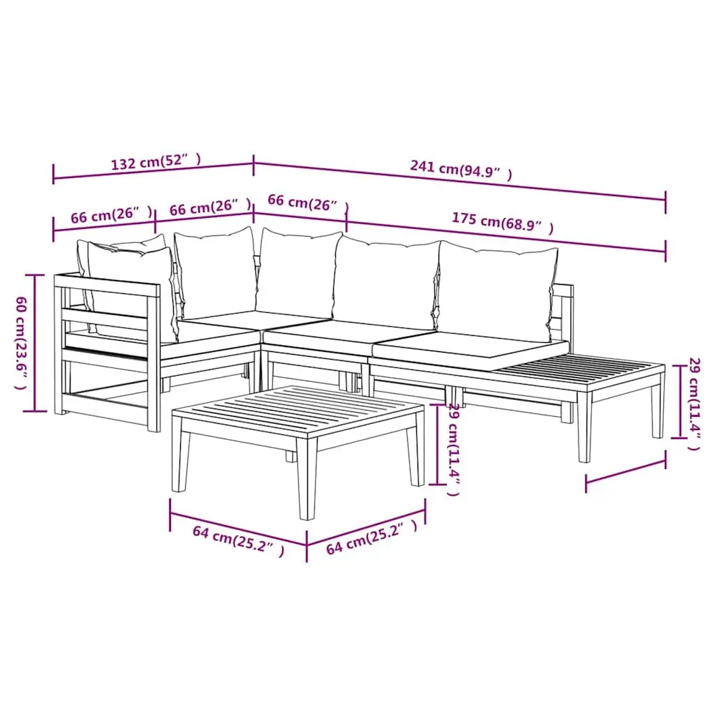 4-Piece Wooden Patio Lounge Set with Cushions