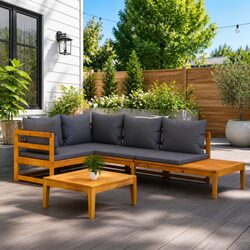 Stylish 4 Piece Acacia Wood Garden Lounge Set with Grey Cushions