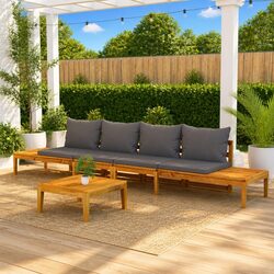 Acacia Wood Outdoor Bench Set with Cushions - 2 pcs