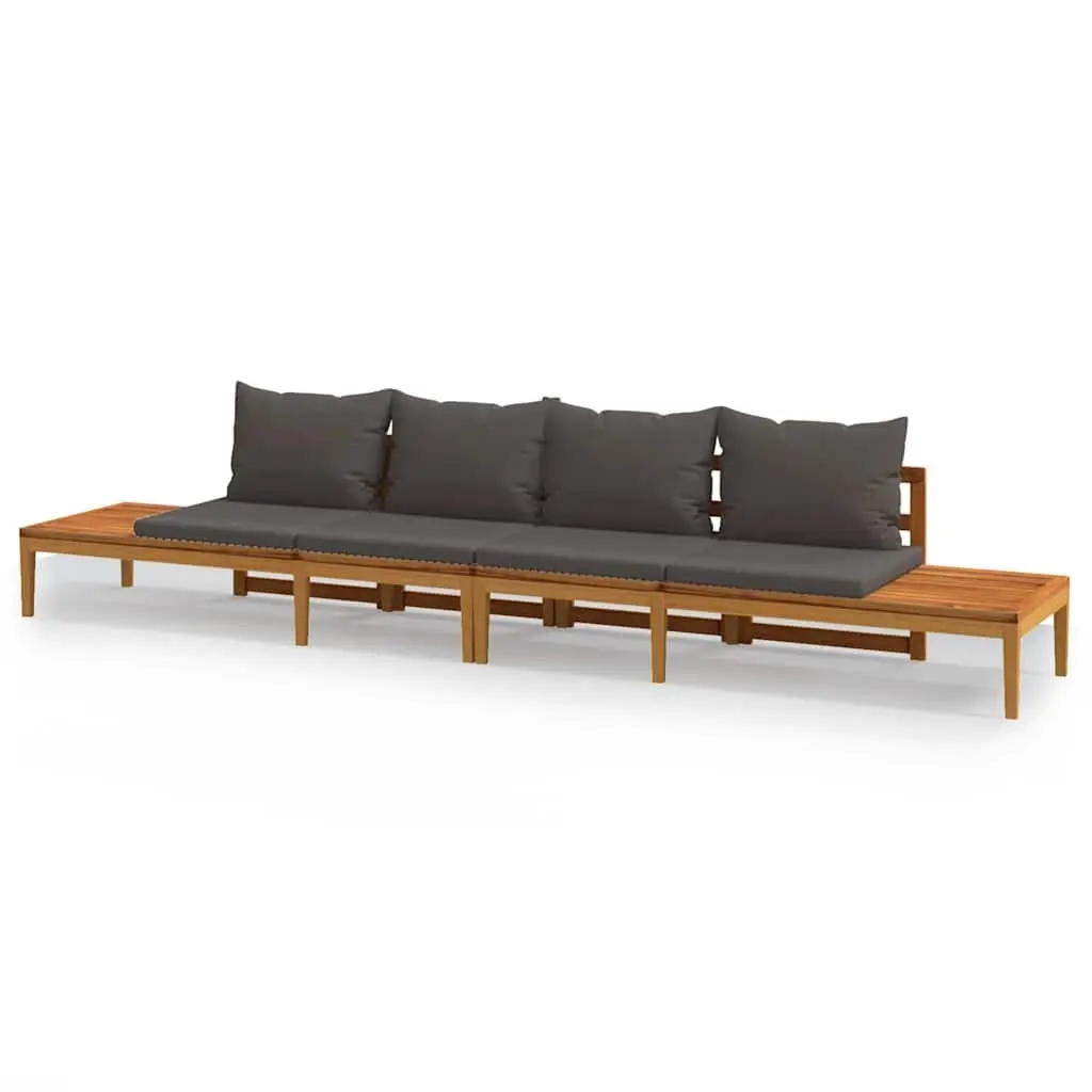 Garden Benches Acacia Wood Outdoor Furniture Set 2 Piece Grey Cushions