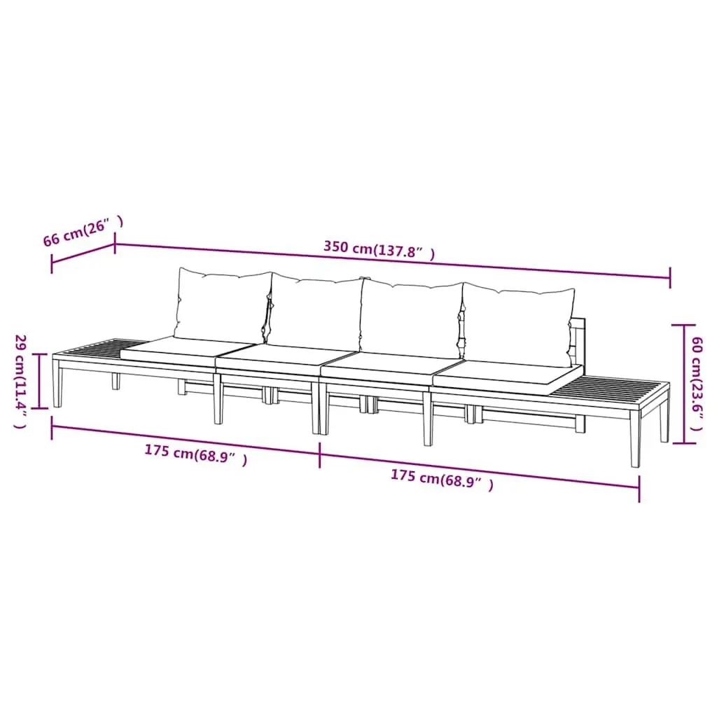 Garden Benches Acacia Wood Outdoor Furniture Set 2 Piece Grey Cushions