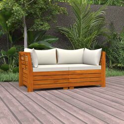 Sturdy 2-Seater Garden Sofa in White Wood with Cushions