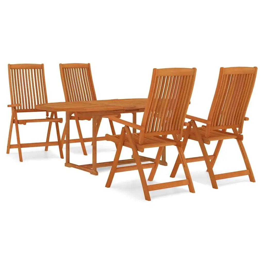5 Piece Garden Dining Set Eucalyptus Wood Extendable Table Reclining Armchairs Brown