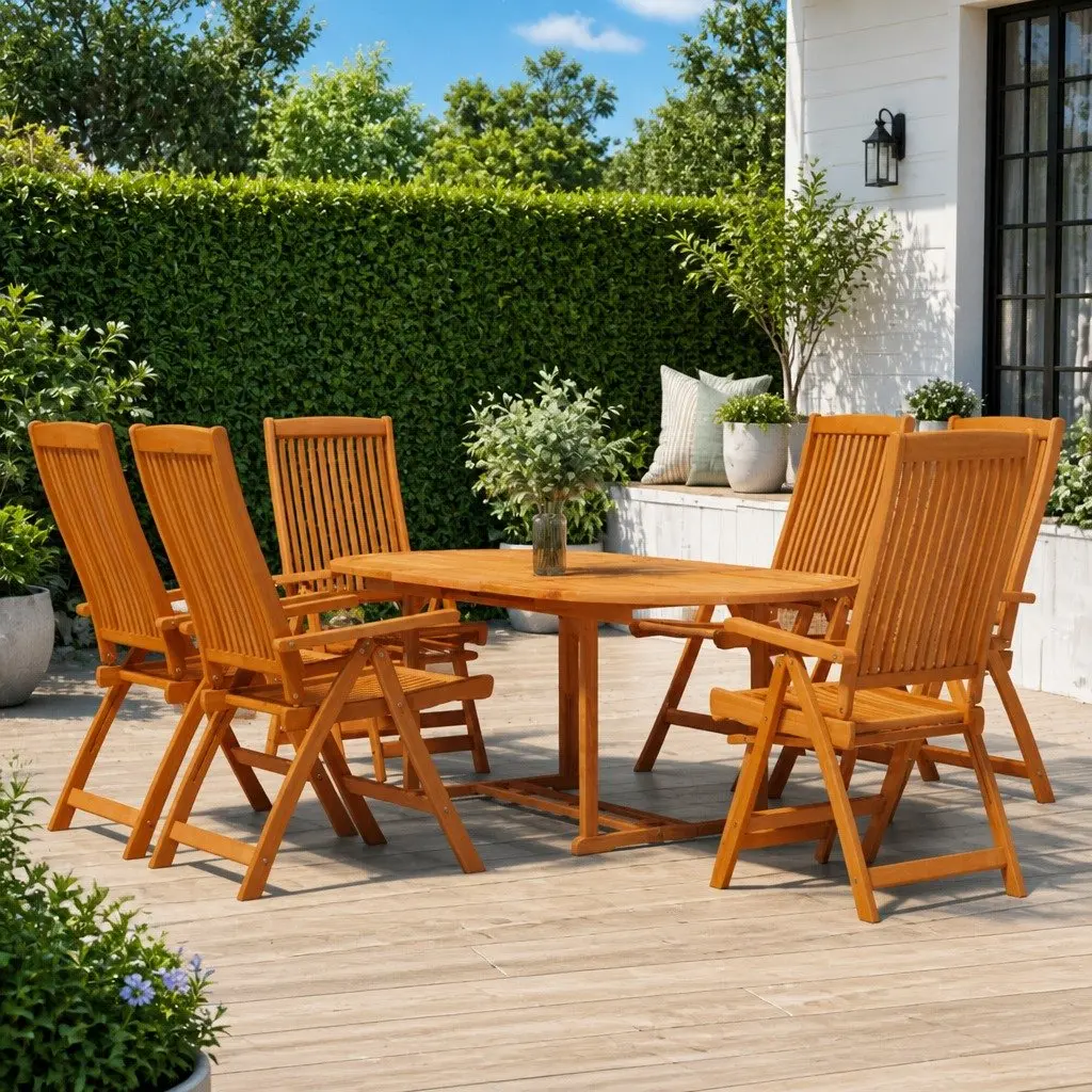 Outdoor 7-Piece Garden Dining Set with Extendable Table