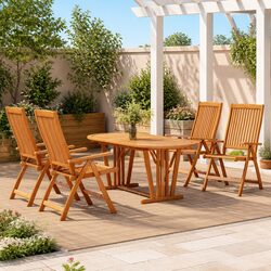 Rustic 5-Piece Eucalyptus Garden Dining Set