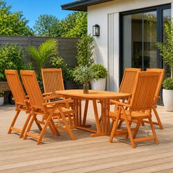 7-Piece Eucalyptus Wood Garden Dining Set with Umbrella Hole