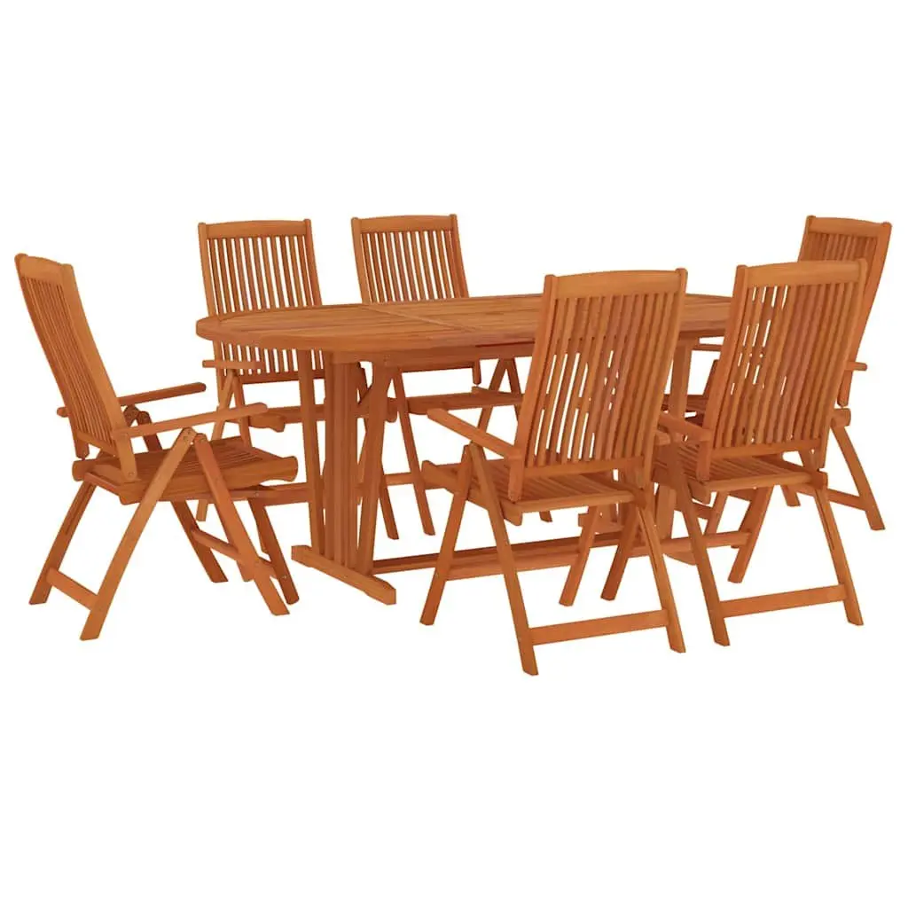 7 Piece Outdoor Dining Set Eucalyptus Wood Extendable Table and Reclining Foldable Armchairs Brown