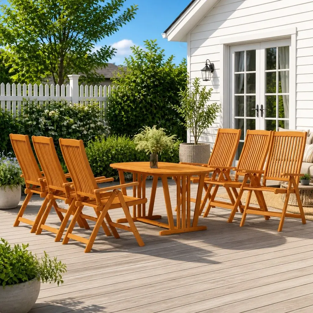 Folding Garden Chairs Solid Wood Eucalyptus 6 Piece Brown Outdoor Reclining