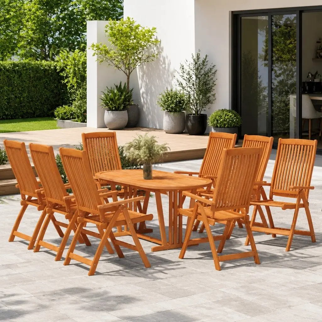 Outdoor Folding Garden Chairs Solid Wood Eucalyptus 8 Piece Brown Reclining