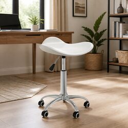 Office Chair White Faux Leather Swivel Seat Height Adjustable Wheels Desk