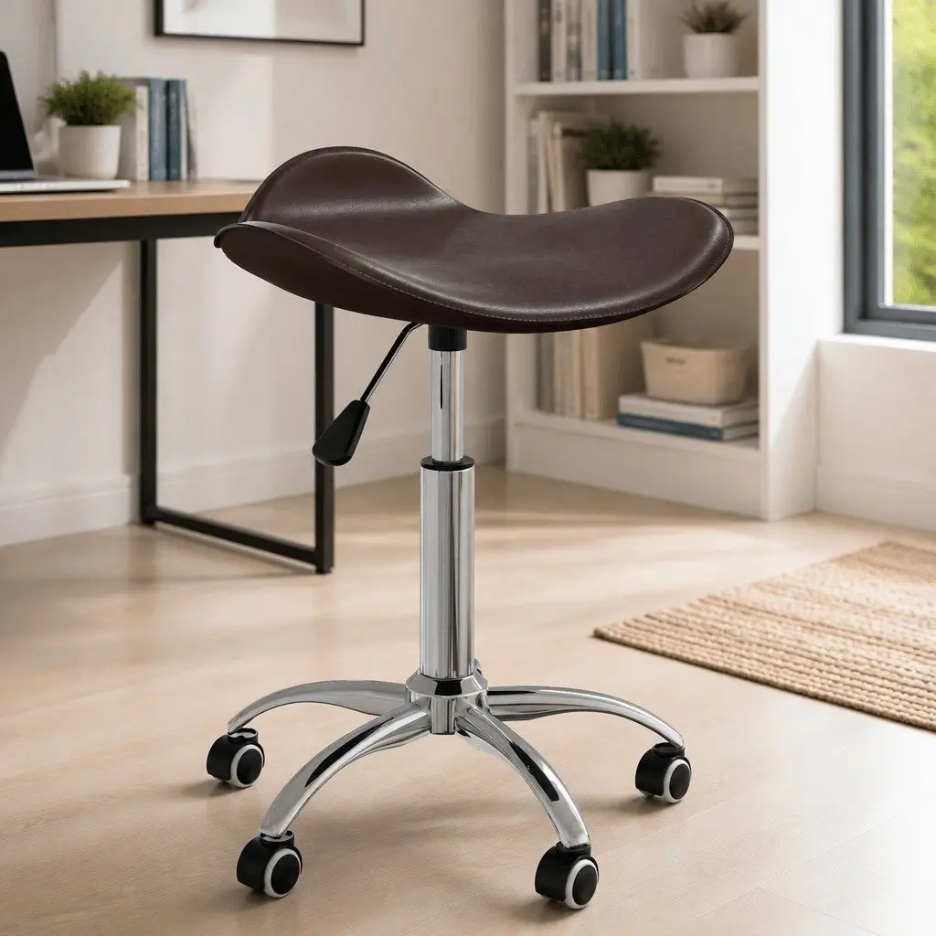 Office Chair Faux Leather Brown Height Adjustable Swivel
