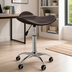 Brown Faux Leather Office Chair with Five Wheels