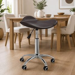 Brown Faux Leather Swivel Dining Chair with Adjustable Height