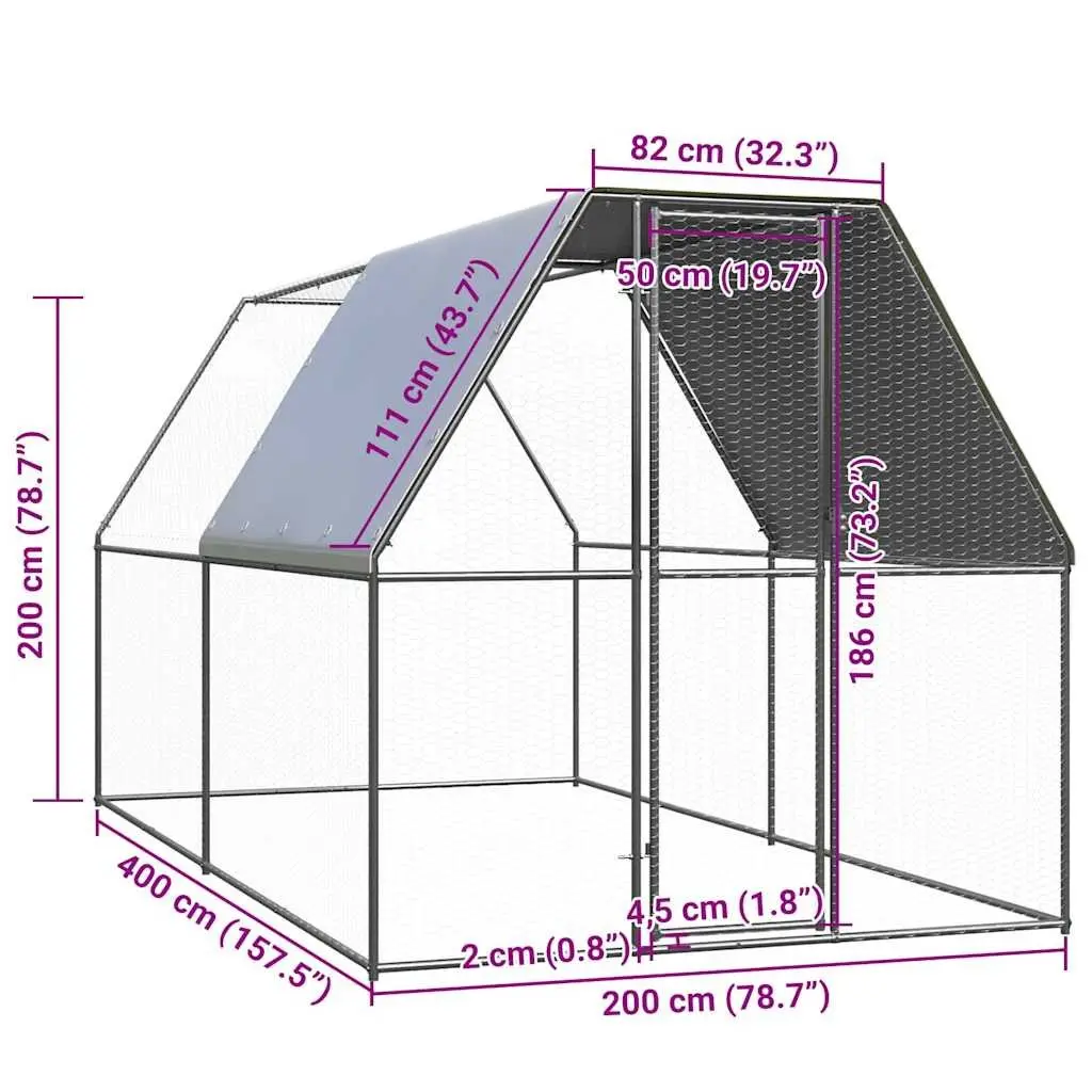 2x4x2 m Galvanised Steel Chicken Cage