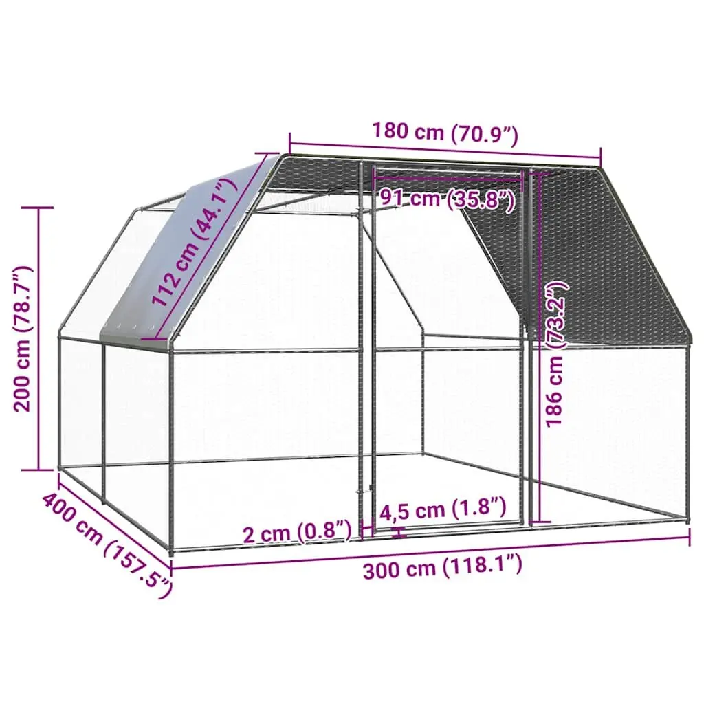 Chicken Cage Galvanised Steel 3 x 4 x 2 m Silver