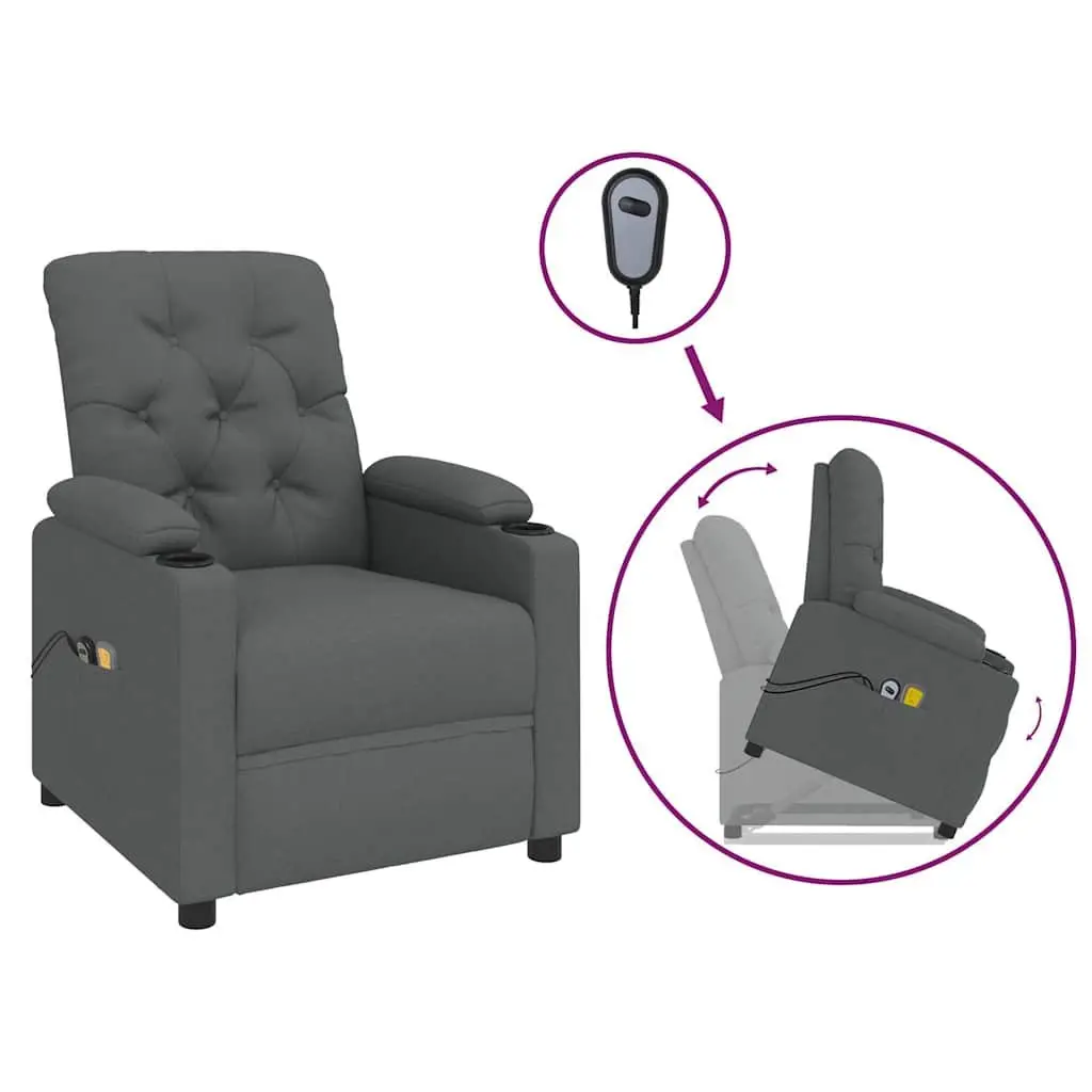 Stand Up Massage Chair Grey Fabric Electric Recliner Lift Function Vibration