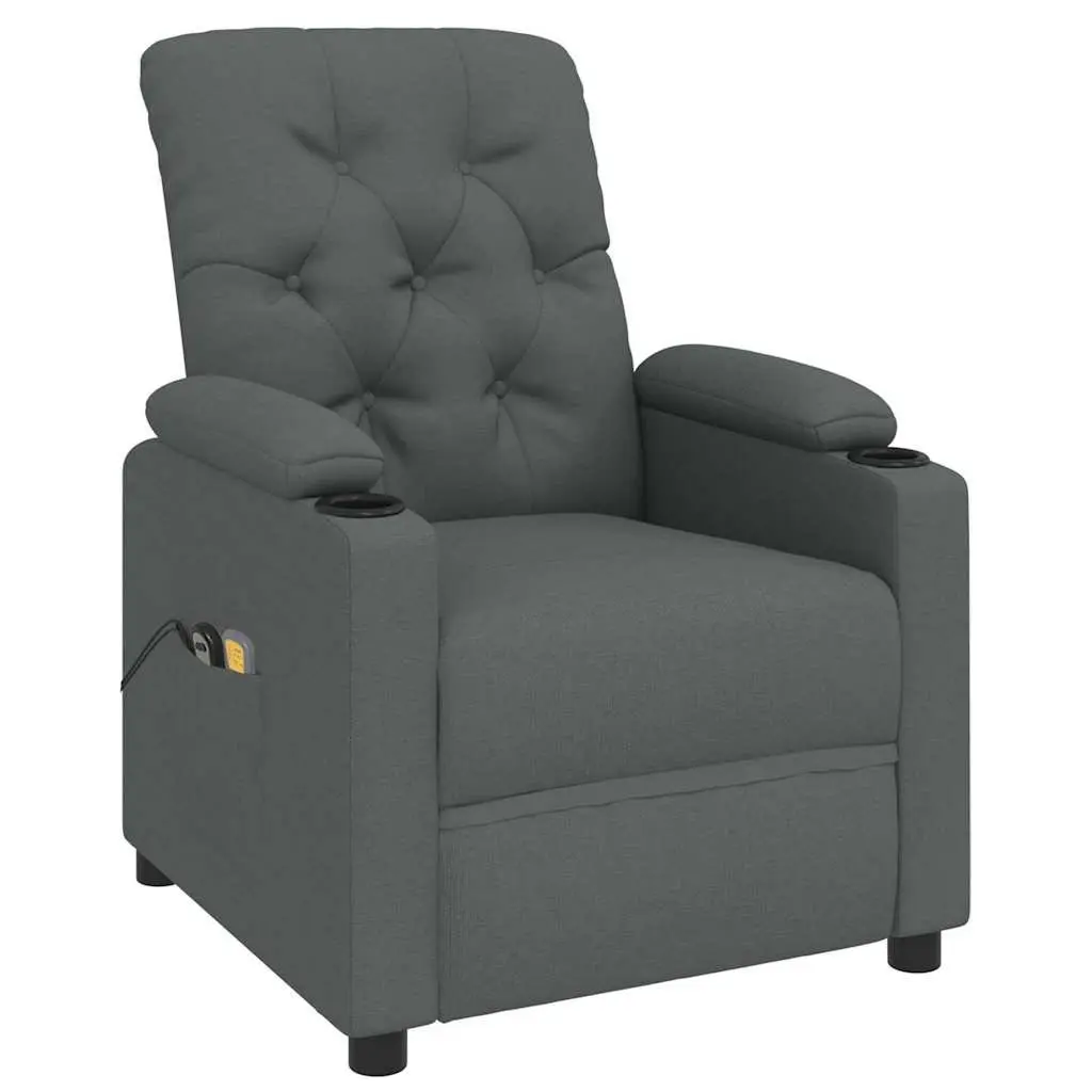 Stand Up Massage Chair Grey Fabric Electric Recliner Lift Function Vibration