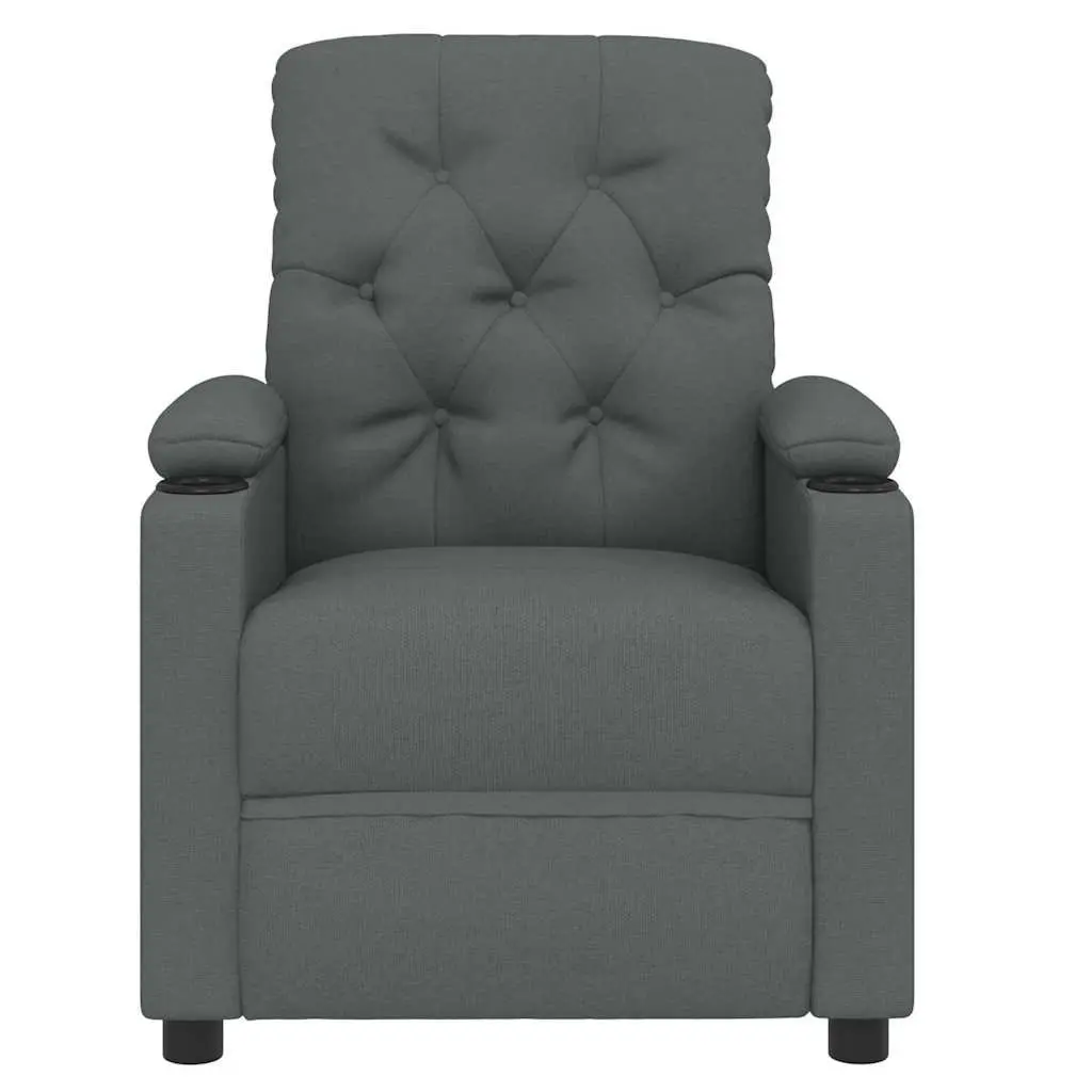 Stand Up Massage Chair Grey Fabric Electric Recliner Lift Function Vibration