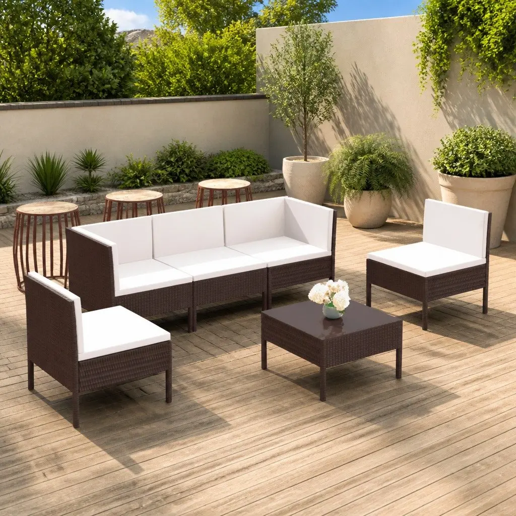 Garden Lounge Set PE Rattan 6 Piece Outdoor Furniture Brown