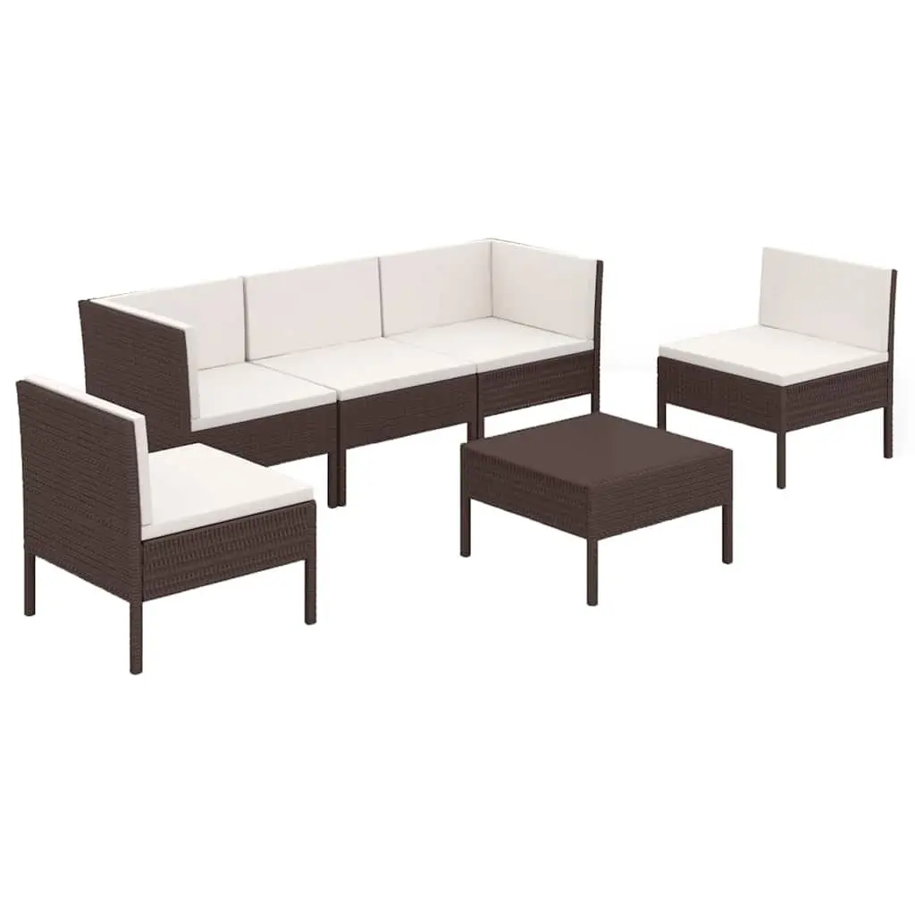 Garden Lounge Set PE Rattan 6 Piece Outdoor Furniture Brown