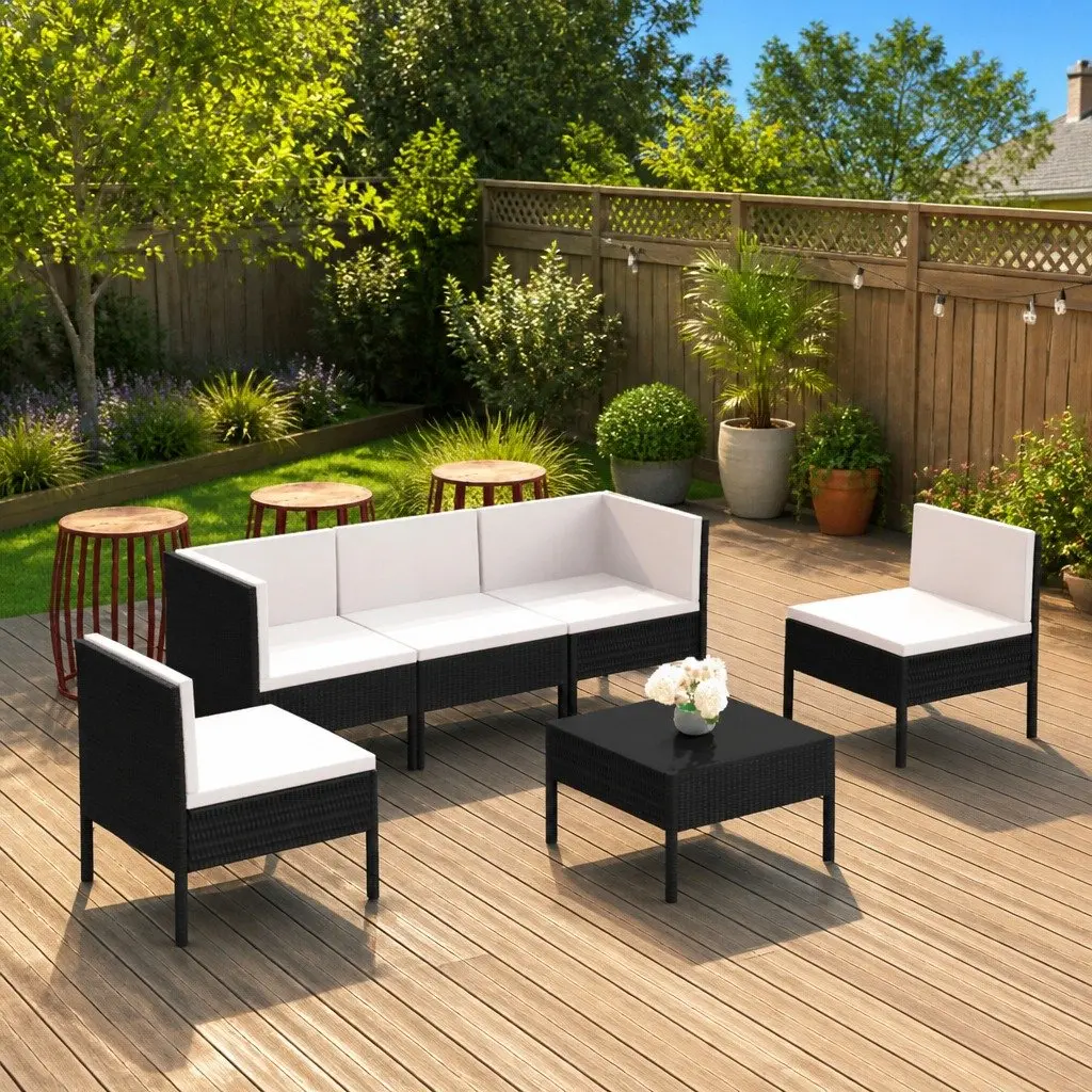 Garden Lounge Set Poly Rattan 6 Piece Outdoor Furniture Black