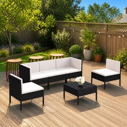 6-Piece Outdoor Lounge Set in Black Poly Rattan