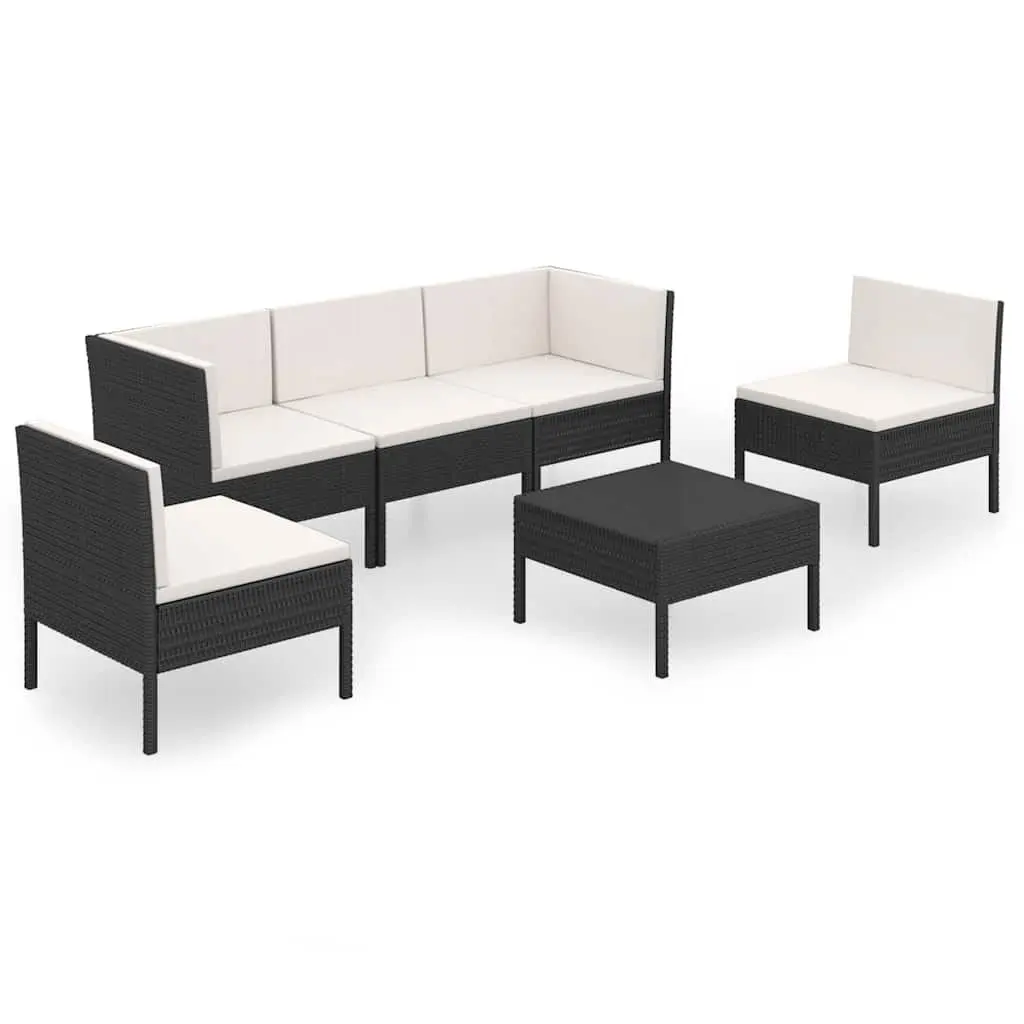 Garden Lounge Set Poly Rattan 6 Piece Outdoor Furniture Black