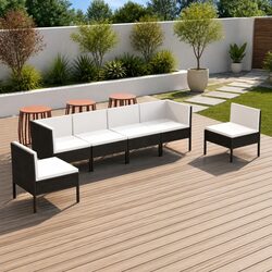 Durable 6-Piece Outdoor Lounge Set in Black Rattan