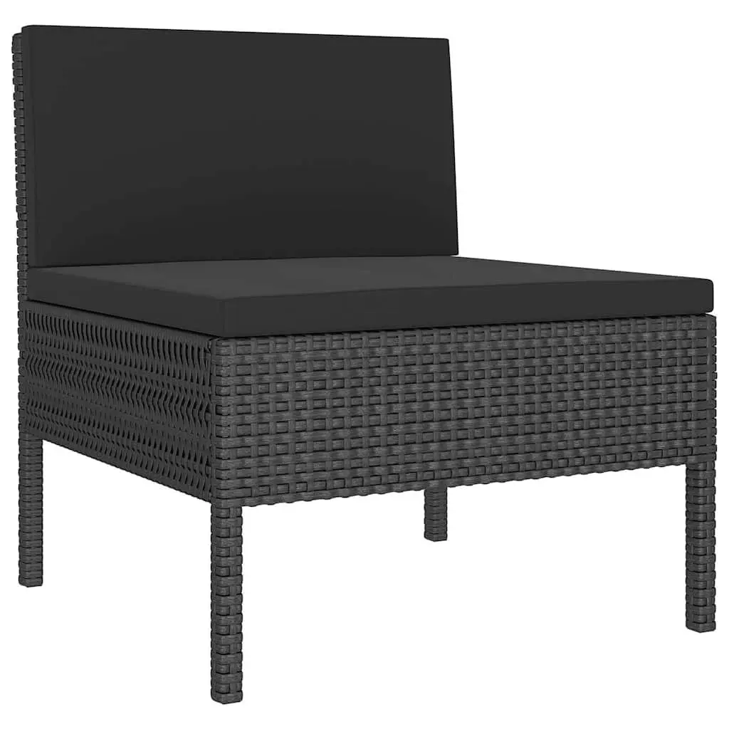 5-Piece Black Rattan Garden Lounge Set with Cushions