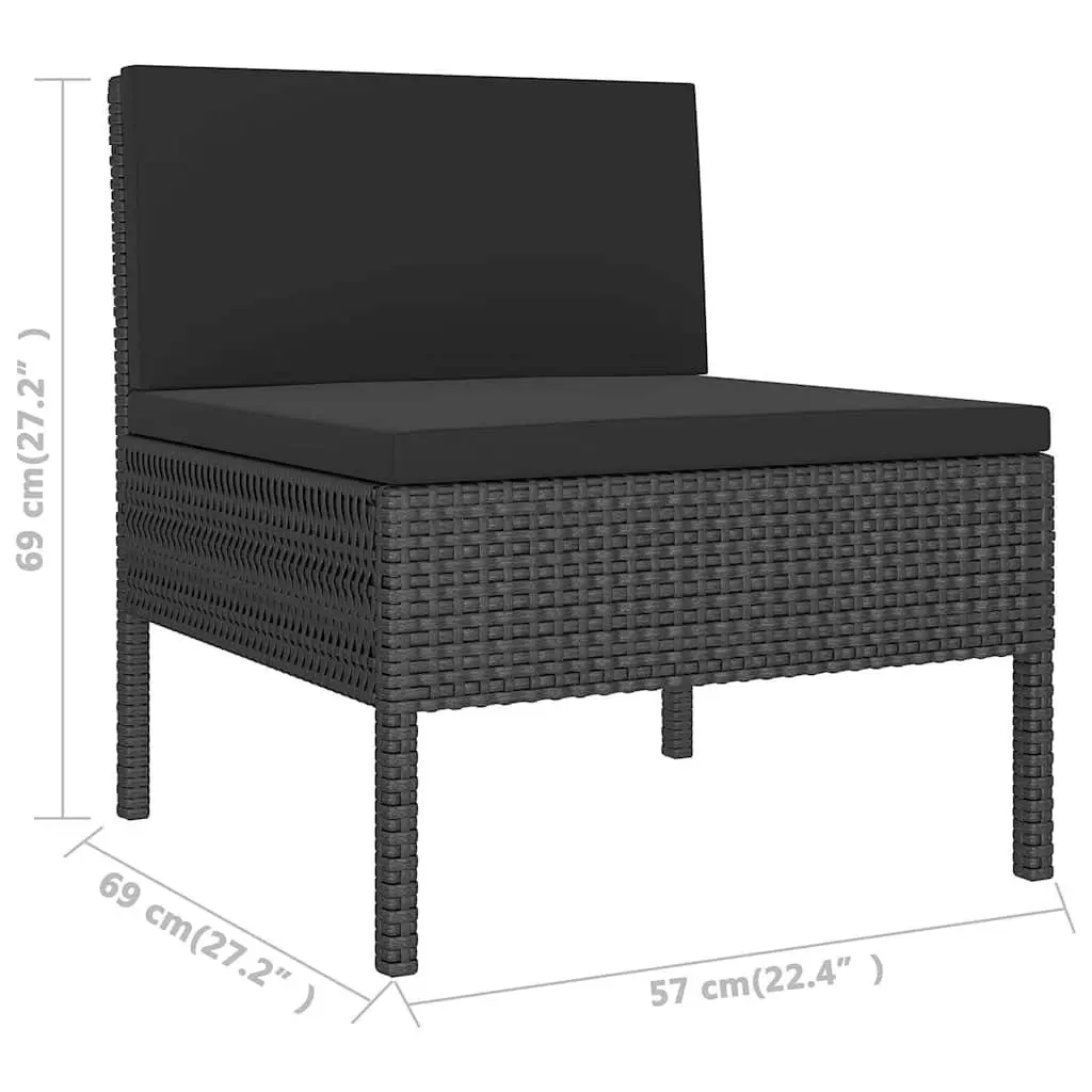 5-Piece Black Rattan Garden Lounge Set with Cushions