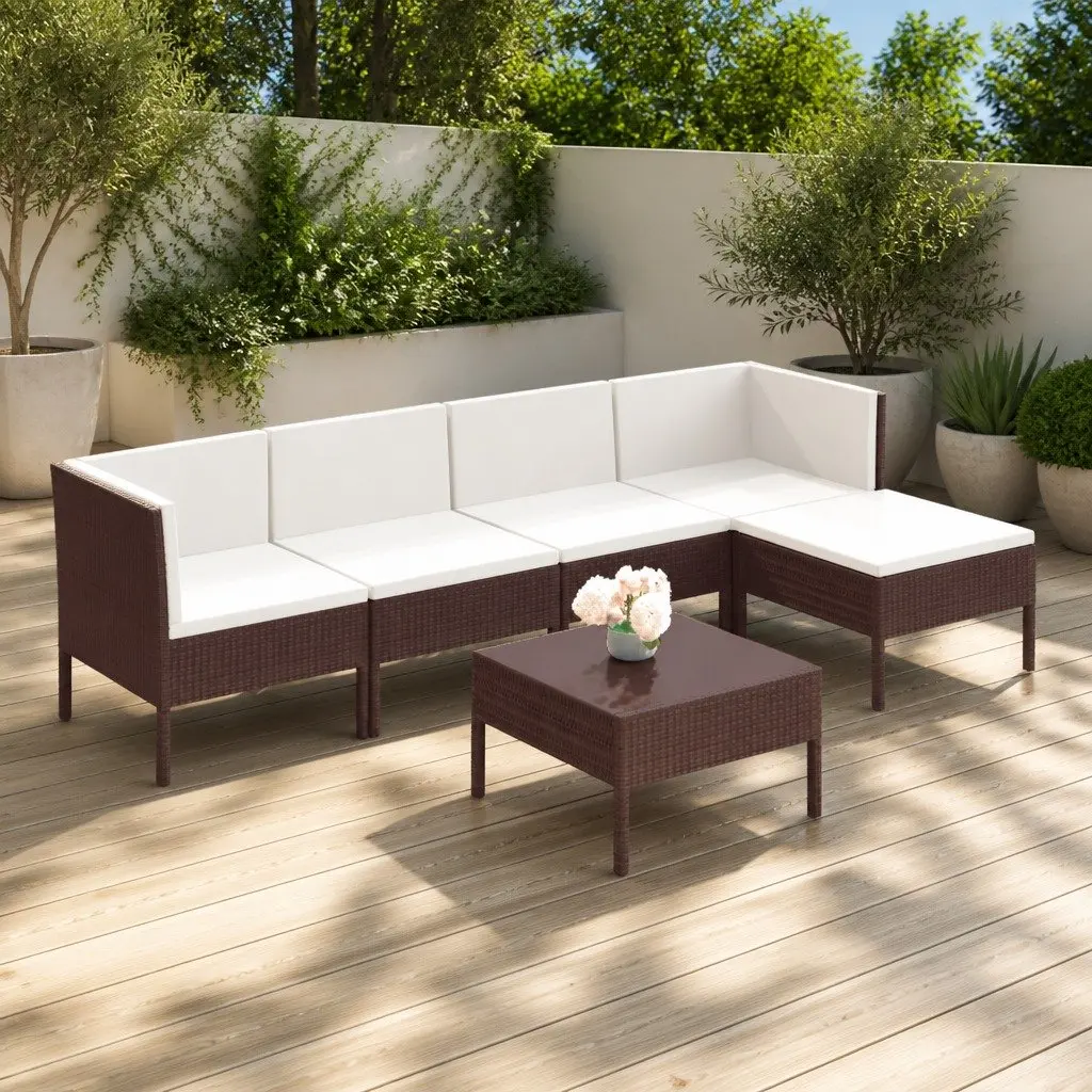 Garden Lounge Set PE Rattan 6 Piece Outdoor Furniture Brown