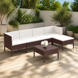 Durable 6-Piece Brown Poly Rattan Garden Lounge Set